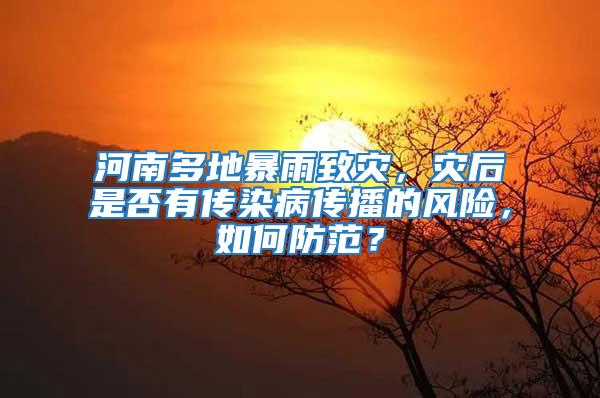 河南多地暴雨致災，災后是否有傳染病傳播的風險，如何防范？